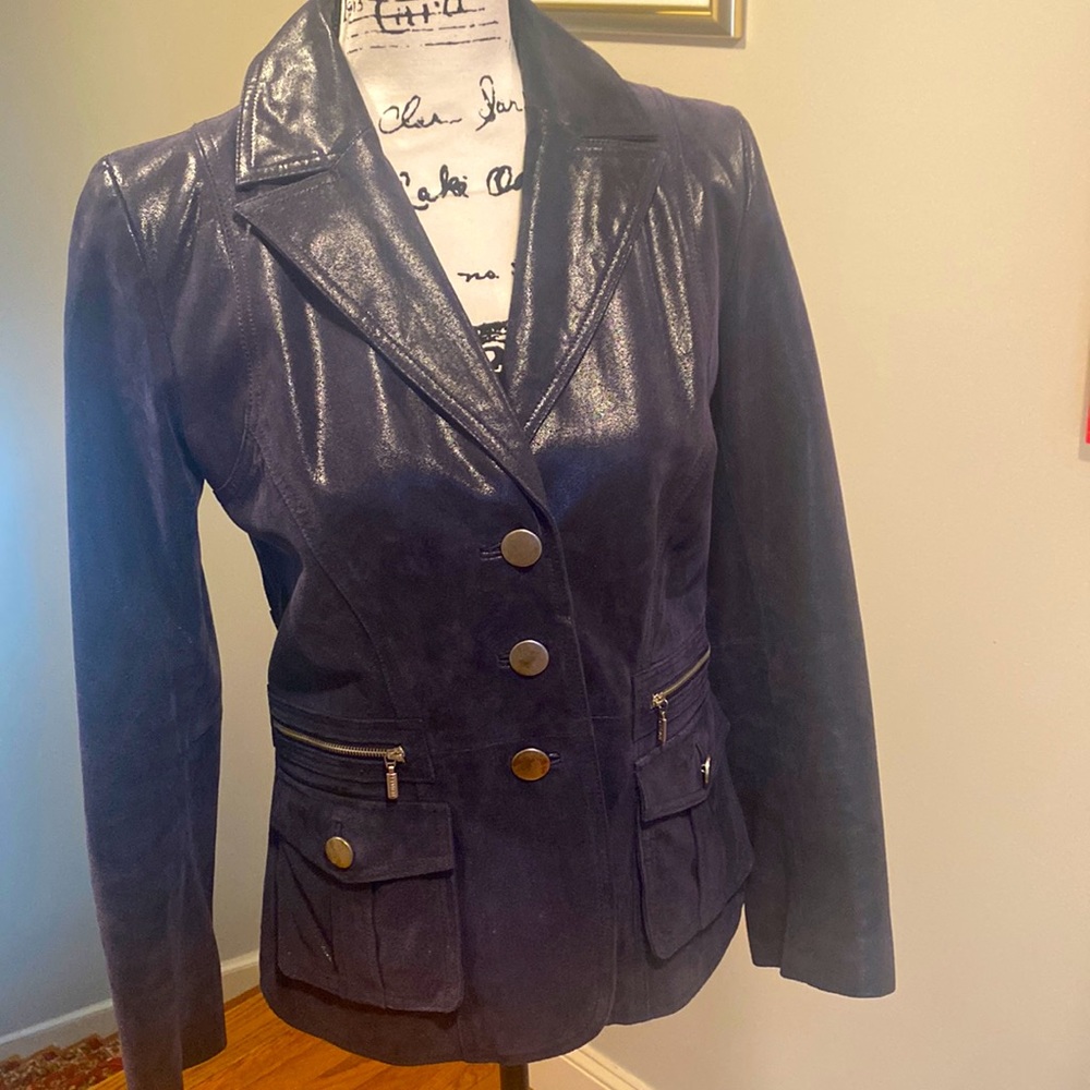 Bradley Navy Blue Leather Blazer Woman’s Jacket Medium